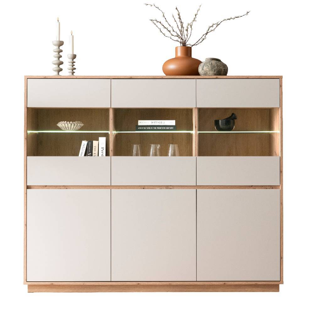 Highboard Vitrine Ikba mit Glastüren 164 cm breit