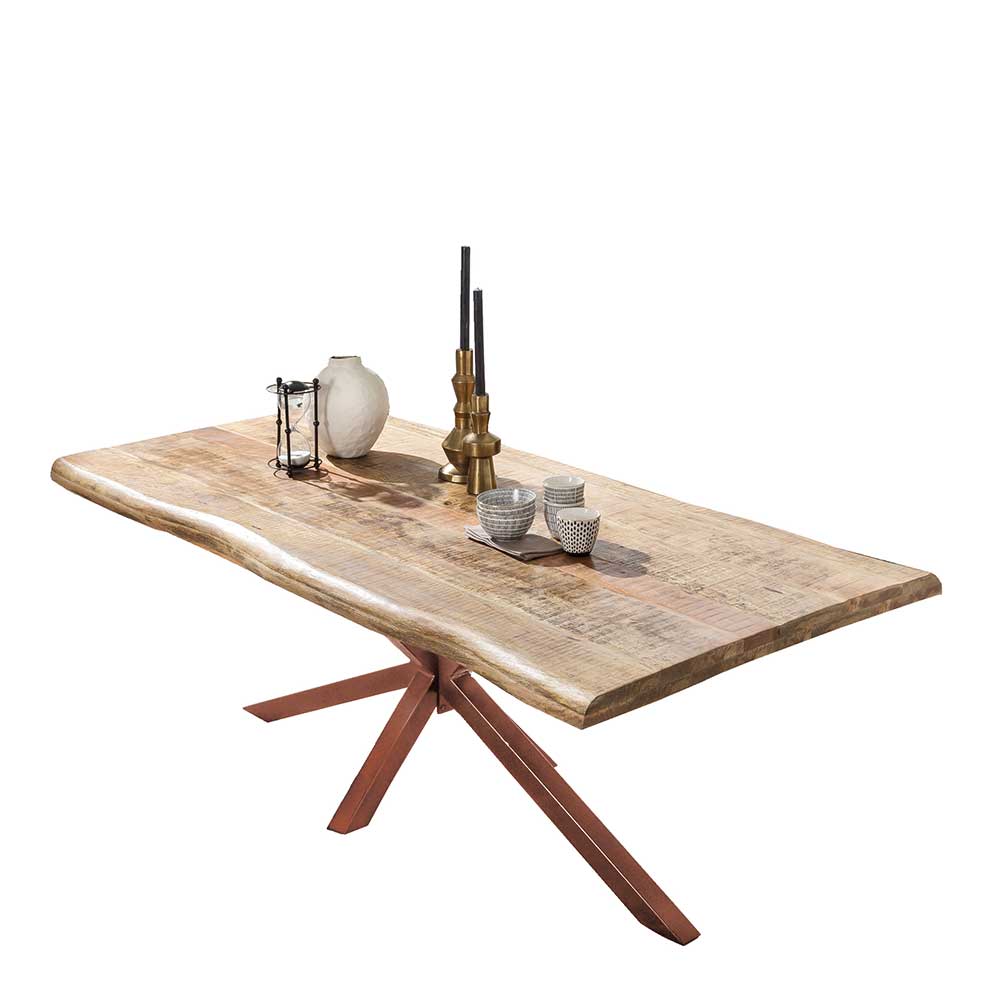 Baumkanten Tisch Celina aus Mangobaum Massivholz und Eisen im Loft Design