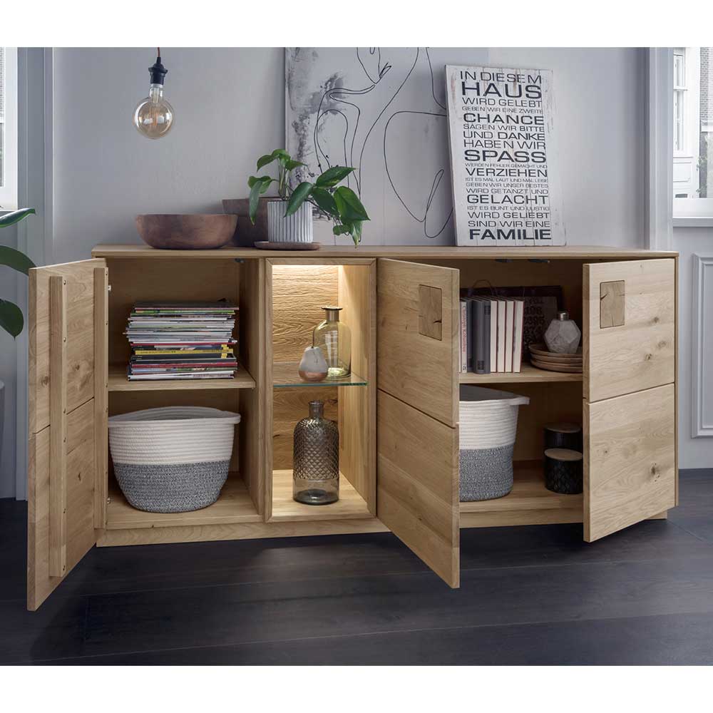 Montiertes Sideboard Onitos aus Wildeiche Massivholz 170 cm breit