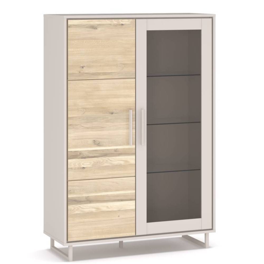 Wohnzimmer Highboard Fortlanda mit Glastür und Bügelgestell aus Metall