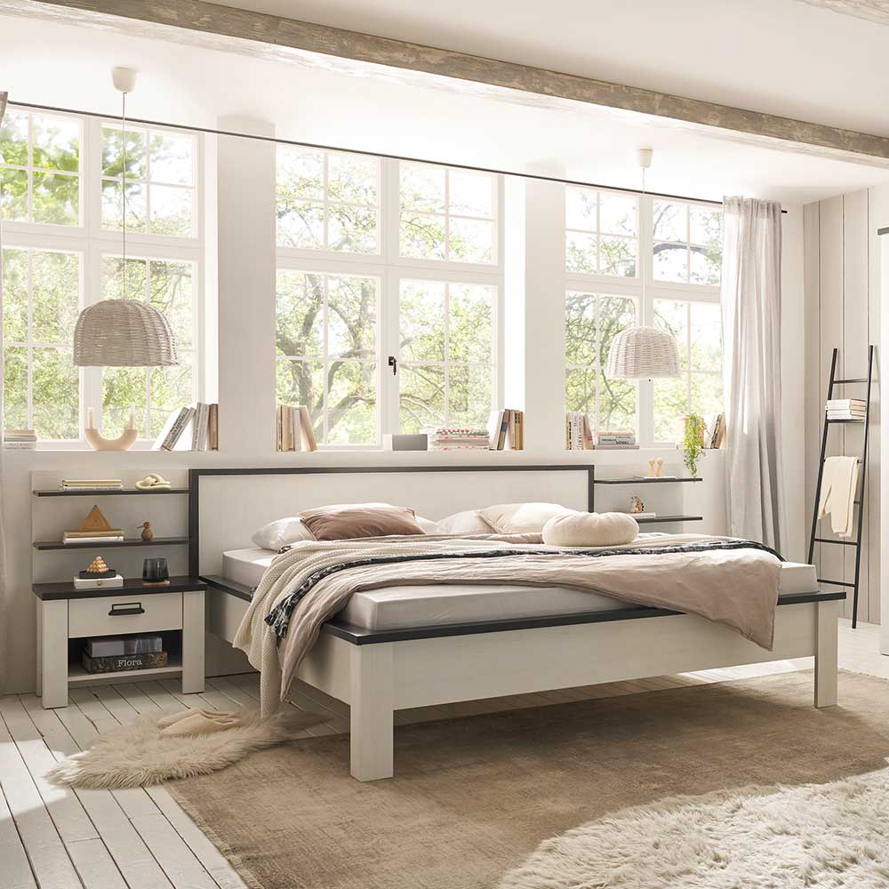 Landhausstil Doppel Bett Dionada 180x200 cm mit Kommoden & Paneel (dreiteilig)
