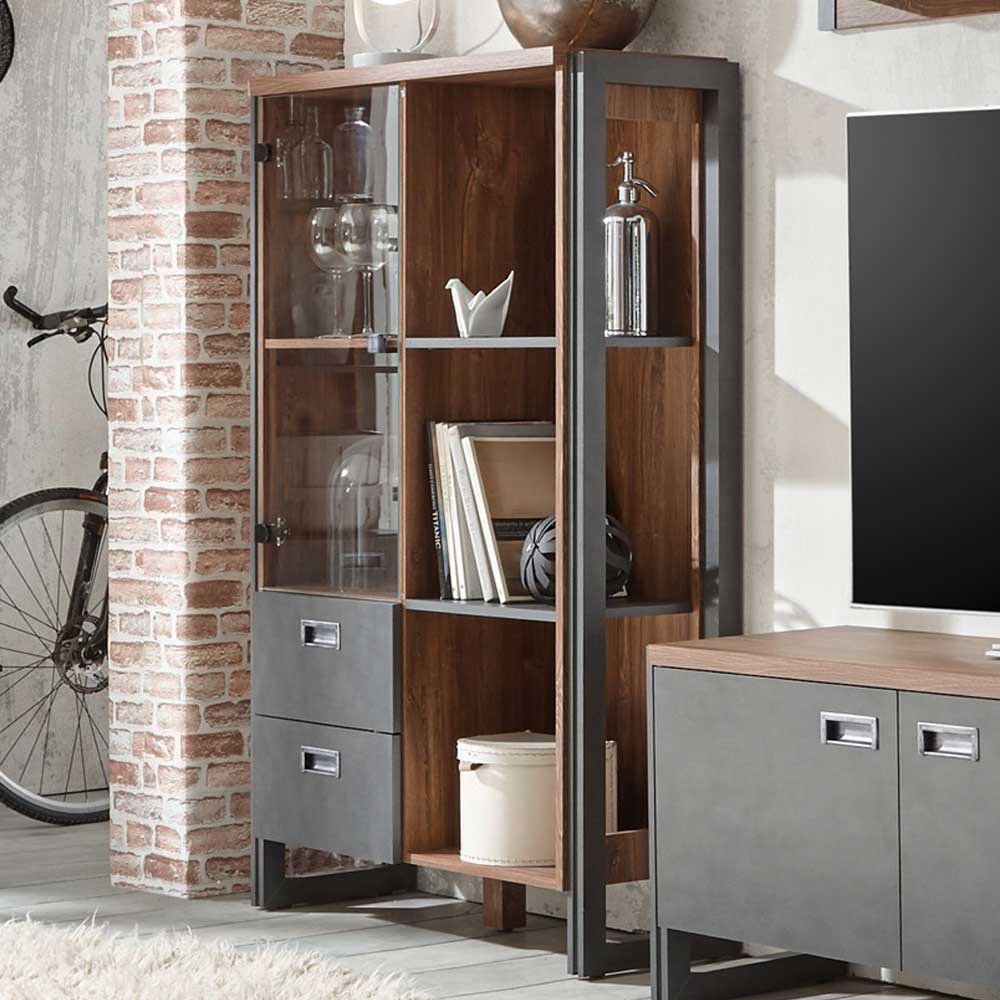 Loft Highboard Ceusenia in Eiche dunkel Schiefer Grau