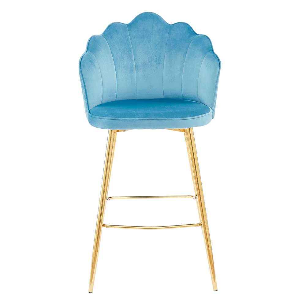 Barhocker Salm in Blau und Goldfarben Muschelform (2er Set)