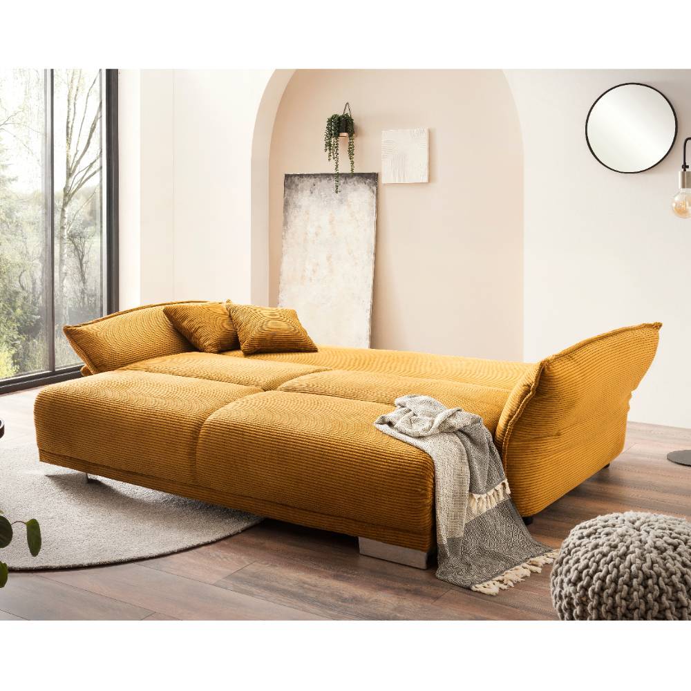 Dreisitzer Sofa Vulin aus Cord in Goldfarben