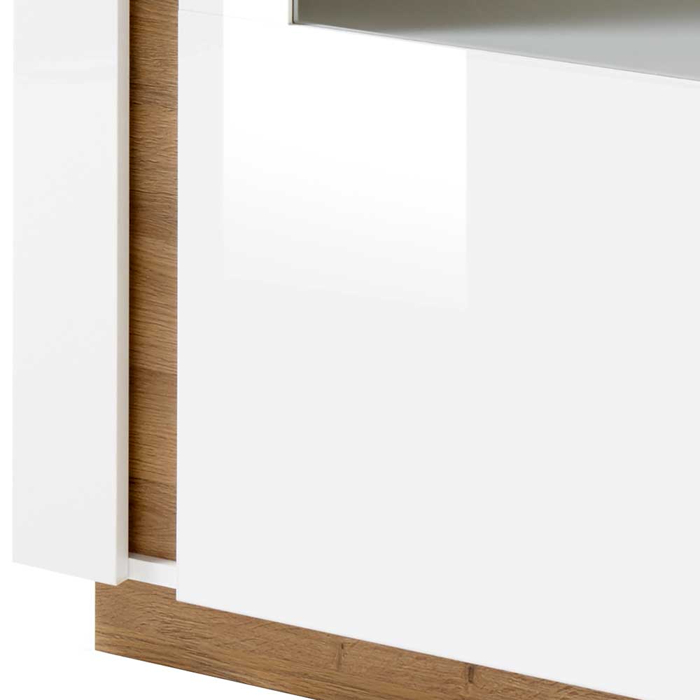 Vitrine Franvos im Skandi Design in Weiß und Wildeiche Optik