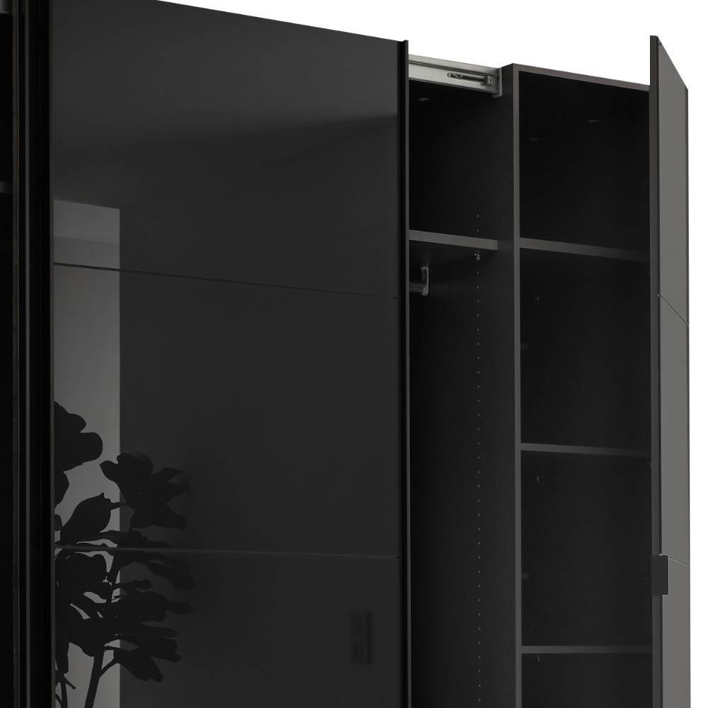 Kleiderschrank Giglio in Schwarz Front glasbeschichtet