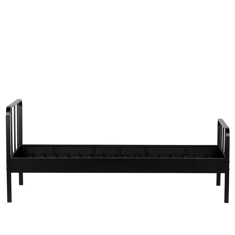 Schwarzes Metall Bett Volgan im Retrostil 42 cm Einstiegshöhe
