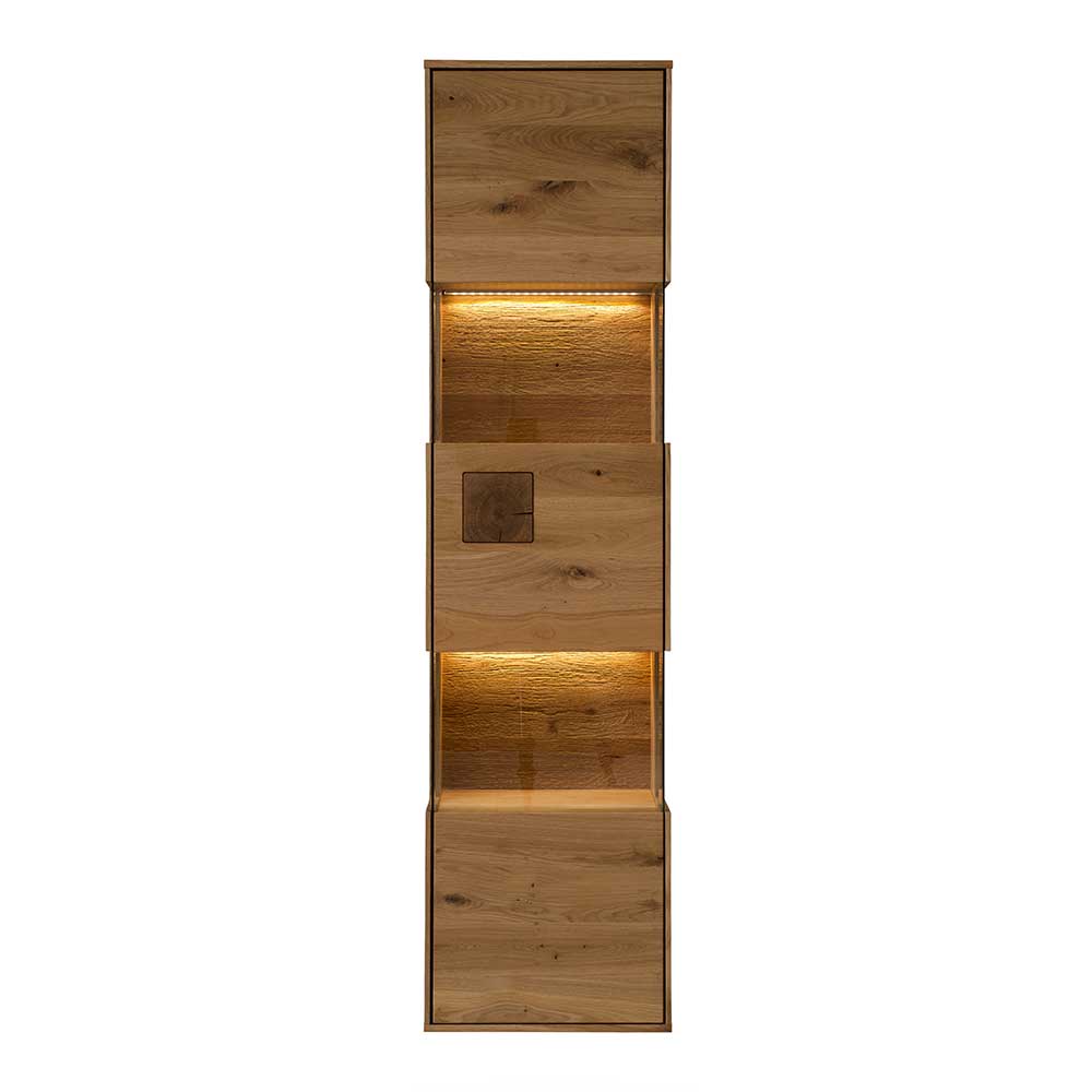 Wand Vitrine Onitos aus Wildeiche Massivholz 169 cm hoch
