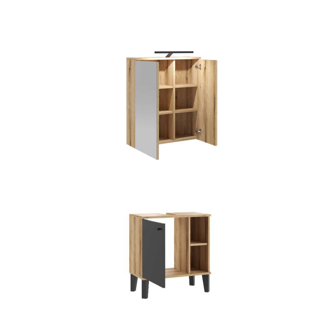 Badmöbel Set Pattinos 60 cm breit mit LED Beleuchtung (zweiteilig)