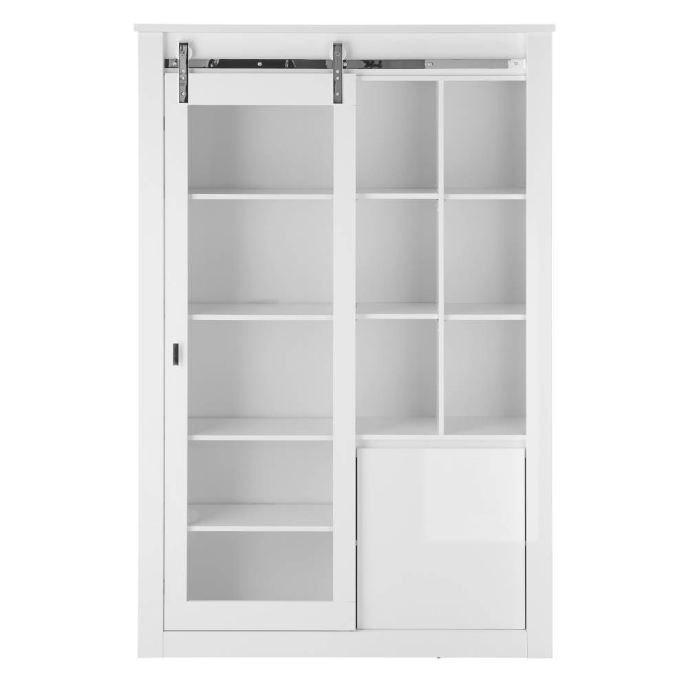 Vitrine Melvyno mit Glastür und sechs offenen Fächern
