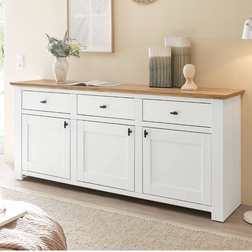 Sideboard Beno im Landhausstil in Holzoptik Pinie weiß
