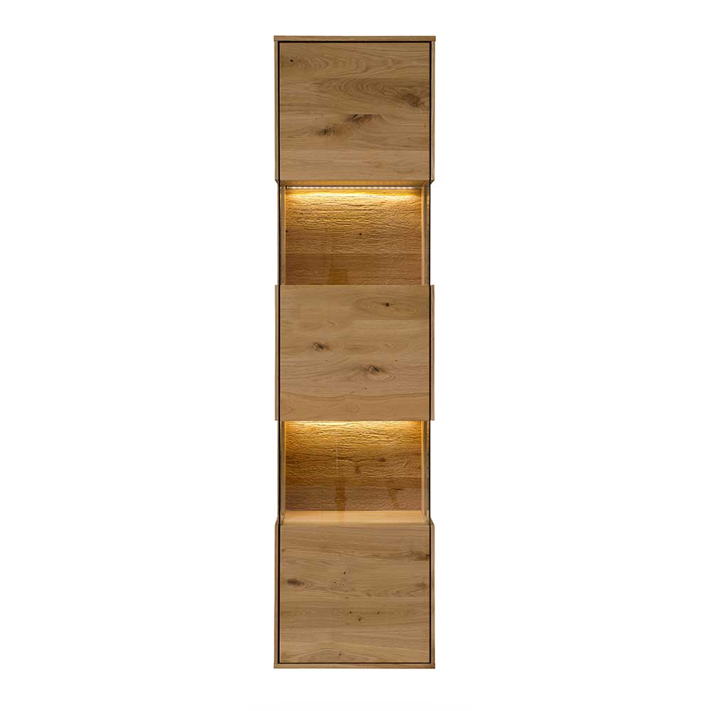 Wohnzimmer Hänge Vitrinenschrank Klever aus Wildeiche Massivholz 169 cm hoch