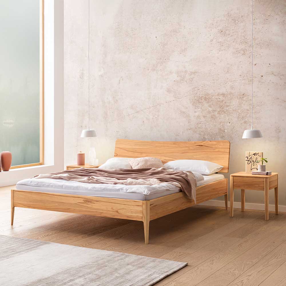 Massives Wildbuche Bett Persona 140x200 cm - 84 cm hoch