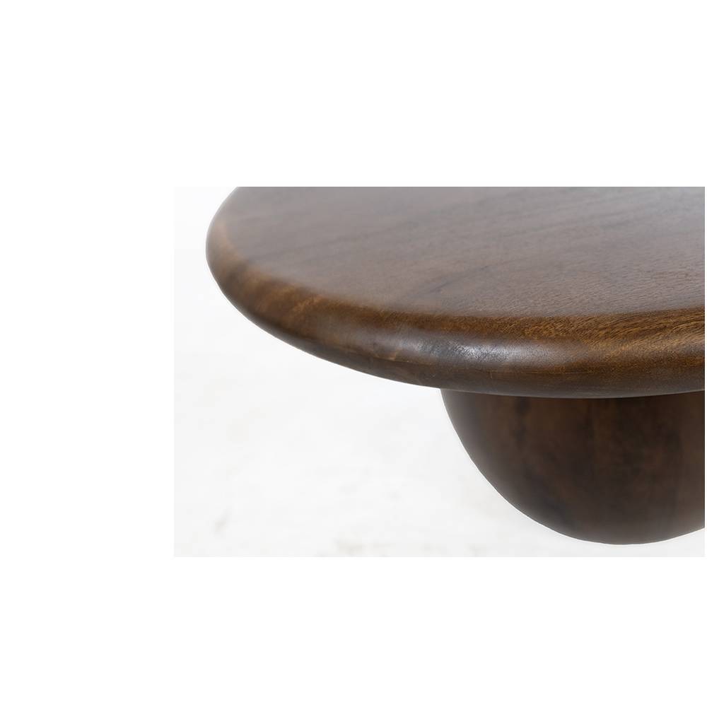 Massivholz Couchtisch Cork in runder Form auf Sockelgestell