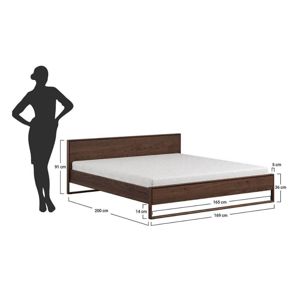 Doppelbett Hedisca aus Eiche Massivholz in Dunkelbraun