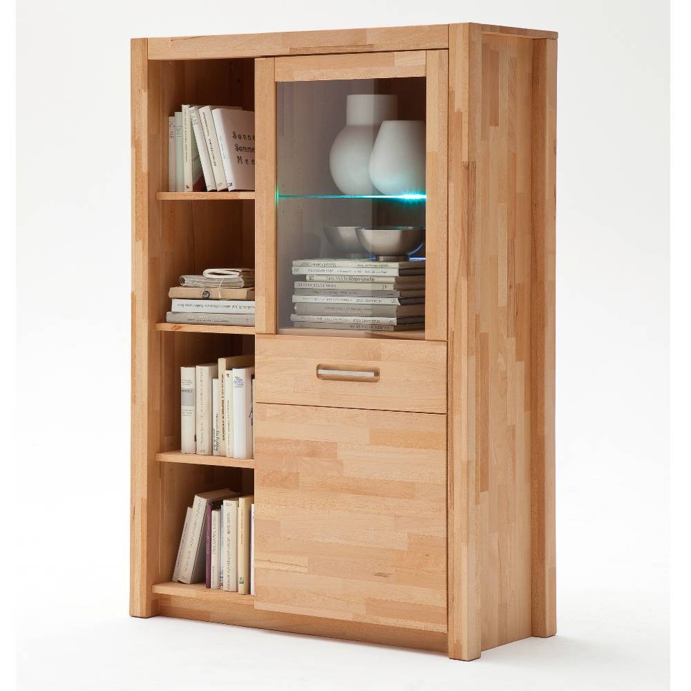 Wohnzimmer Highboard Jameson mit Glastür und vier offenen Fächern