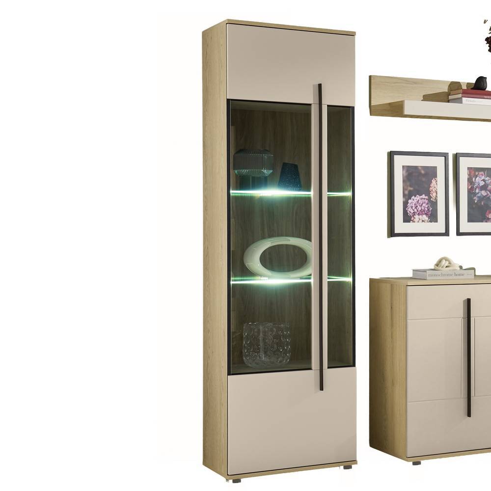 Wohnzimmerwand modern Helina in Beigegrau und Wildeiche Bianco (vierteilig)