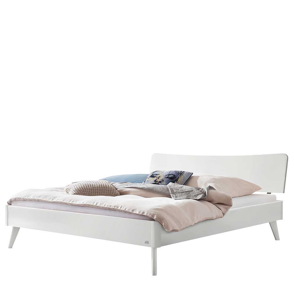 Breites Bett Rustieke aus Buche Massivholz in Weiß lackiert