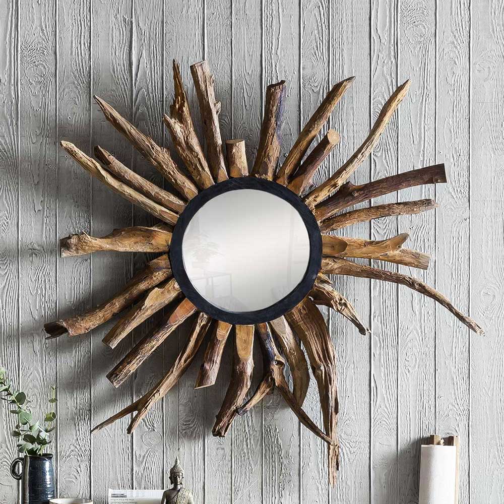 Dekorativer Wandspiegel Koropi I aus Suar Massivholz 90 cm breit