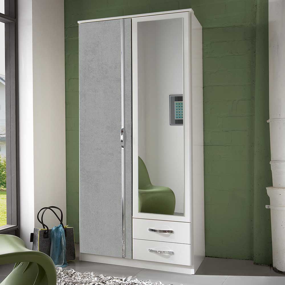 Moderner Kleiderschrank Punjab mit Spiegeltür und zwei Schubladen