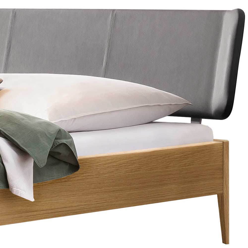 Doppelbett mit Polsterkopfteil Stufania aus Eiche Massivholz hell geölt