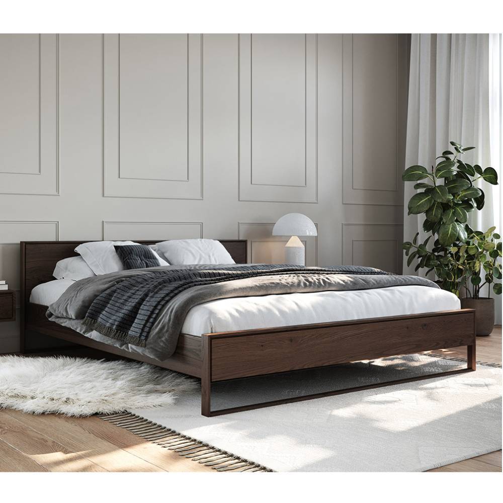 Doppelbett Hedisca aus Eiche Massivholz in Dunkelbraun