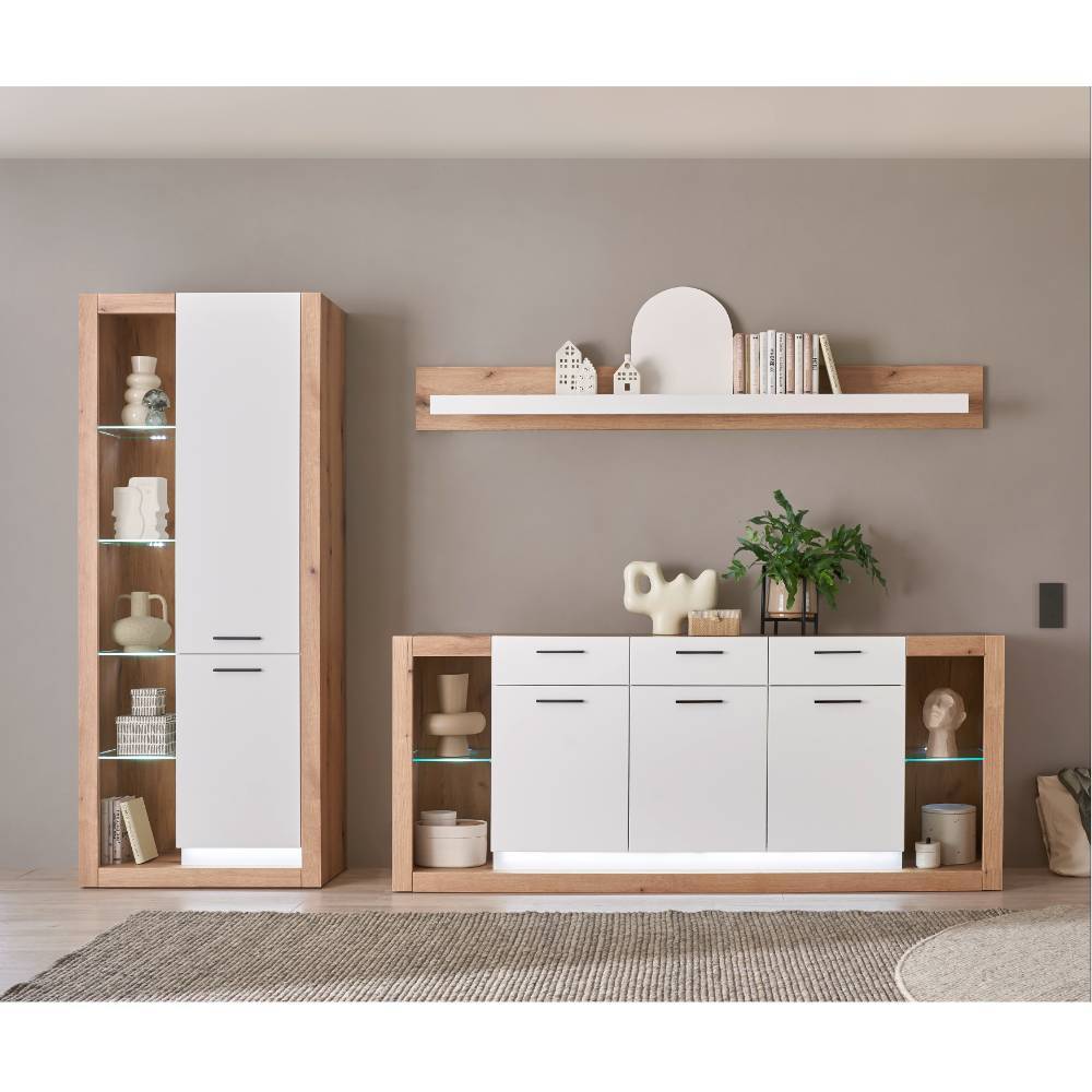 Wohnzimmer Anbauwand Asprecca in modernem Design 195 cm hoch (dreiteilig)