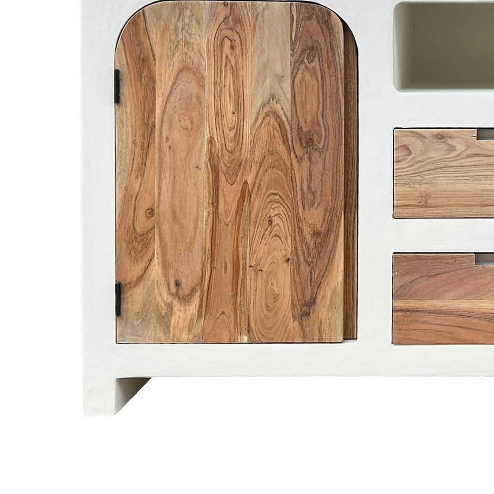 Sideboard Janyna aus Akazie Massivholz mit Struktur Kalkputz