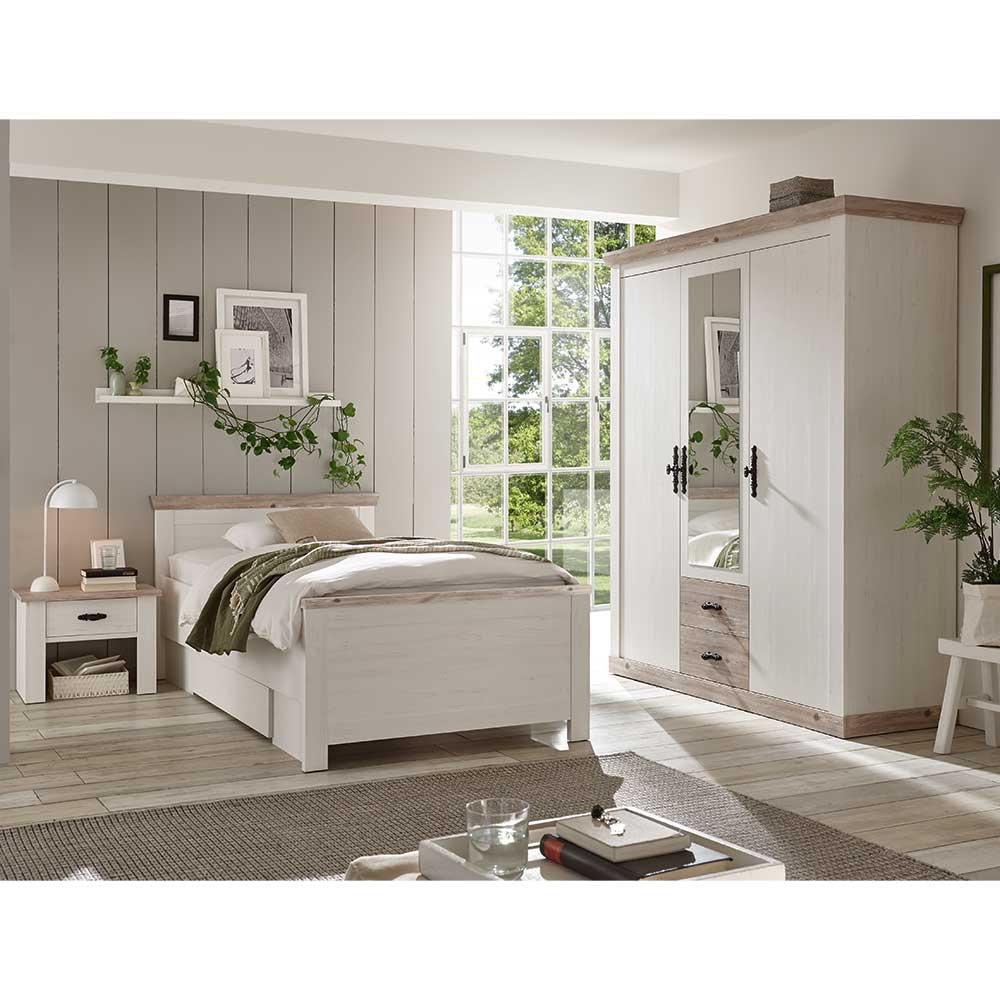 Schlafzimmer Set Flurencina im Landhausstil mit 100x200 cm Bett (dreiteilig)