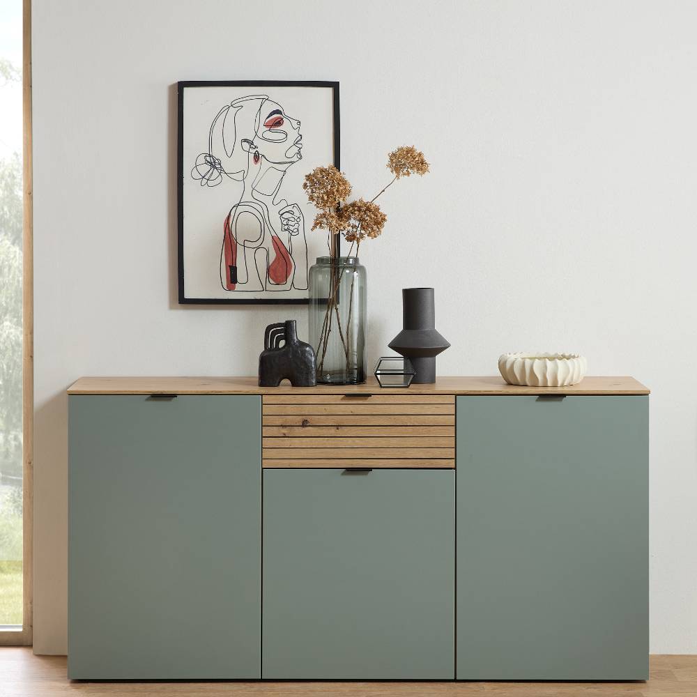 Sideboard Ilitalcon in Graugrün und Wildeichefarben