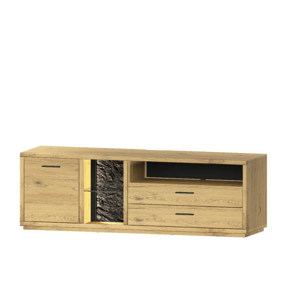 Wohnzimmerwand modern Ostoro in Wildeiche Bianco 206 cm hoch (vierteilig)