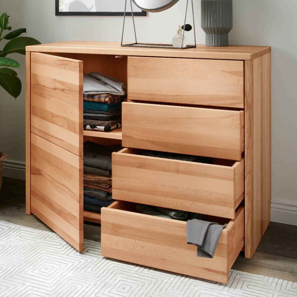 Massivholzkommode Elliano in Kernbuchefarben 105 cm breit