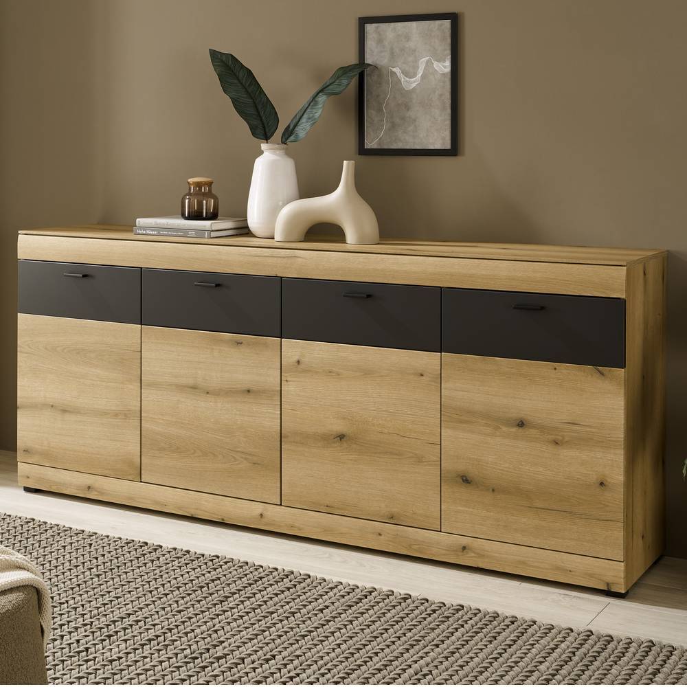 Sideboard Badehma in Dunkelgrau und Eichefarben