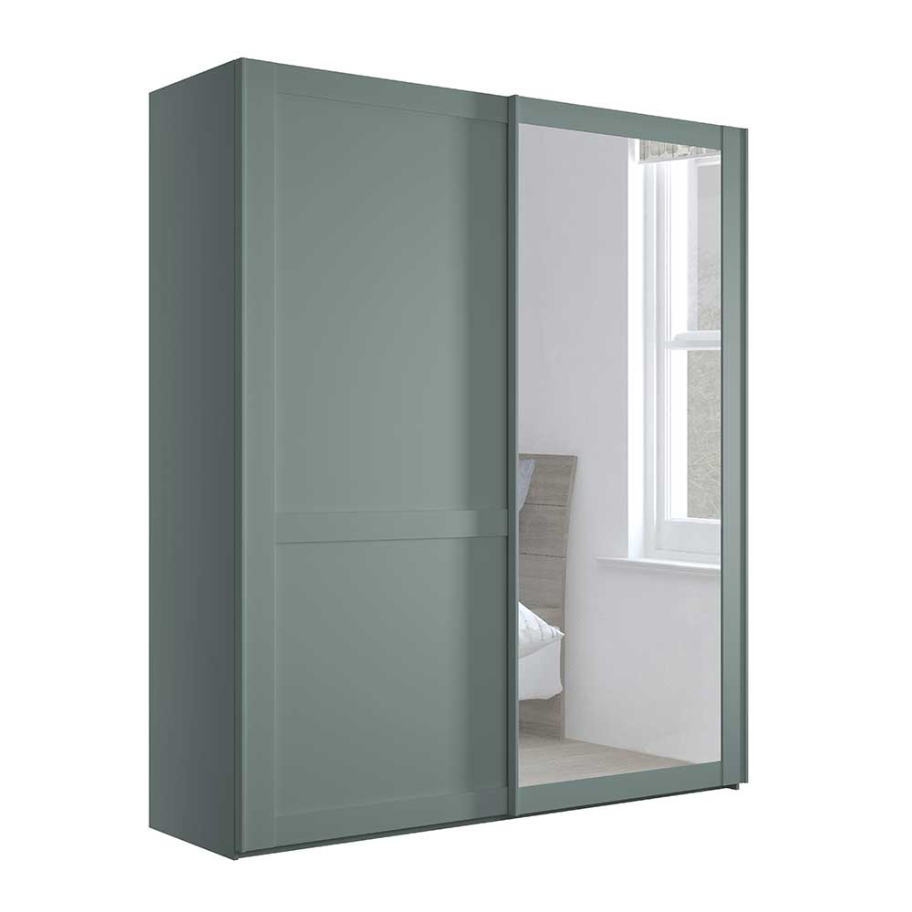 Kleiderschrank Schiebetüren mit Spiegel Forjan in Graugrün 217 cm hoch