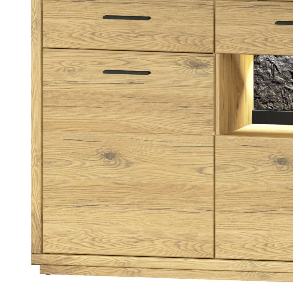 Wohnzimmereinrichtung Ostoro in Wildeiche Bianco 243 cm hoch (zweiteilig)