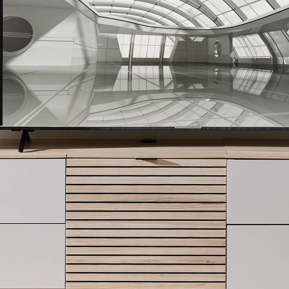 TV Wohnwand Jasefiana in Hellgrau mit LED Beleuchtung (siebenteilig)