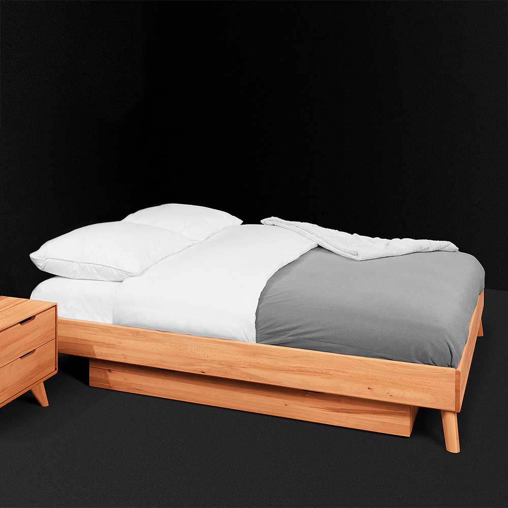 Bettkasten Bett Stenov aus Kernbuche Massivholz ohne Kopfteil