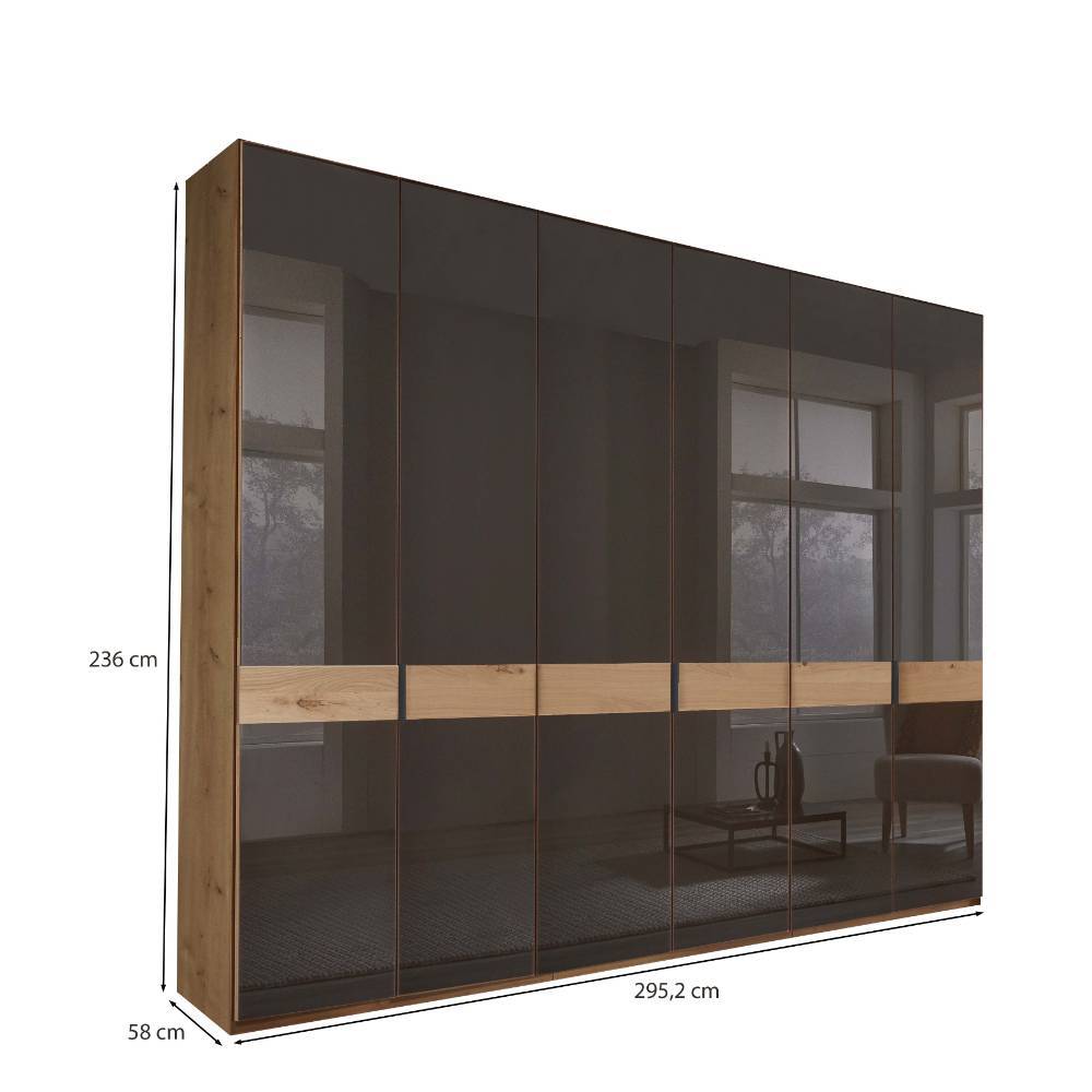 Kleiderschrank mit Glasfront Merkur in Eiche Bianco und Dunkelbraun