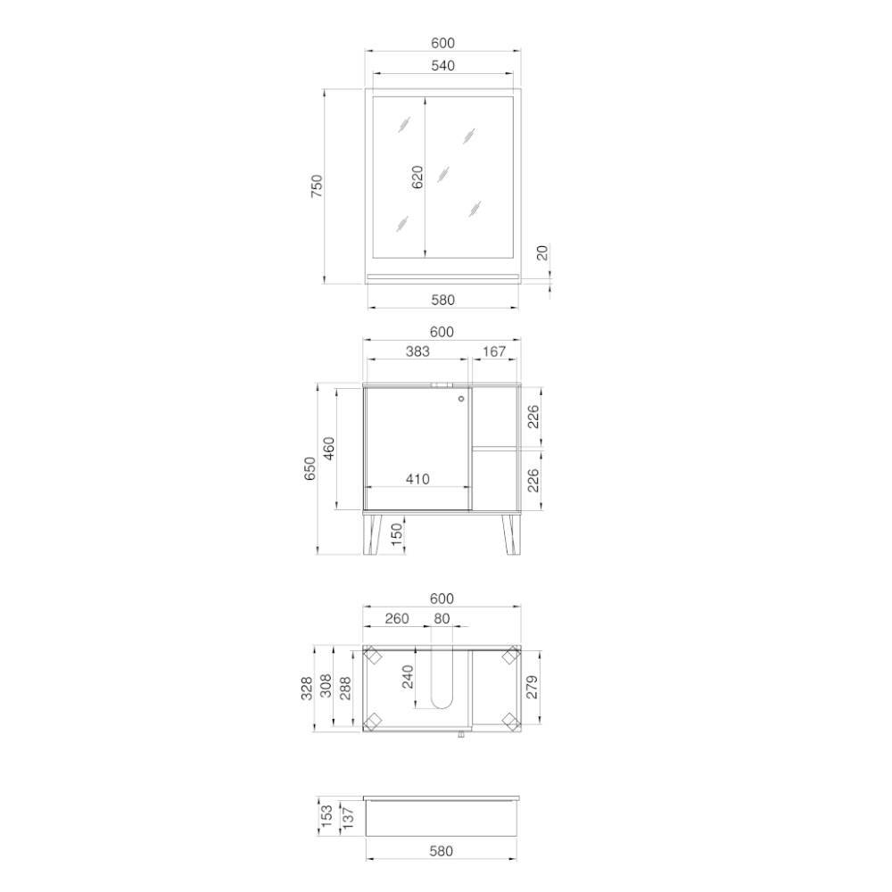 Waschplatz Set Zyret in modernem Design 60 cm breit (zweiteilig)