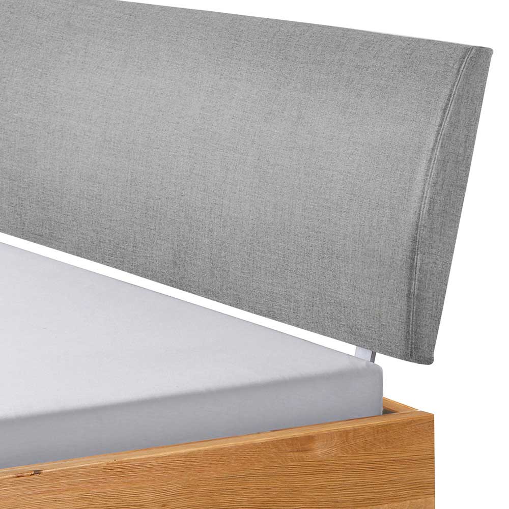 140x200 Bett Wildeiche Broziano mit Polsterkopfteil in Grau