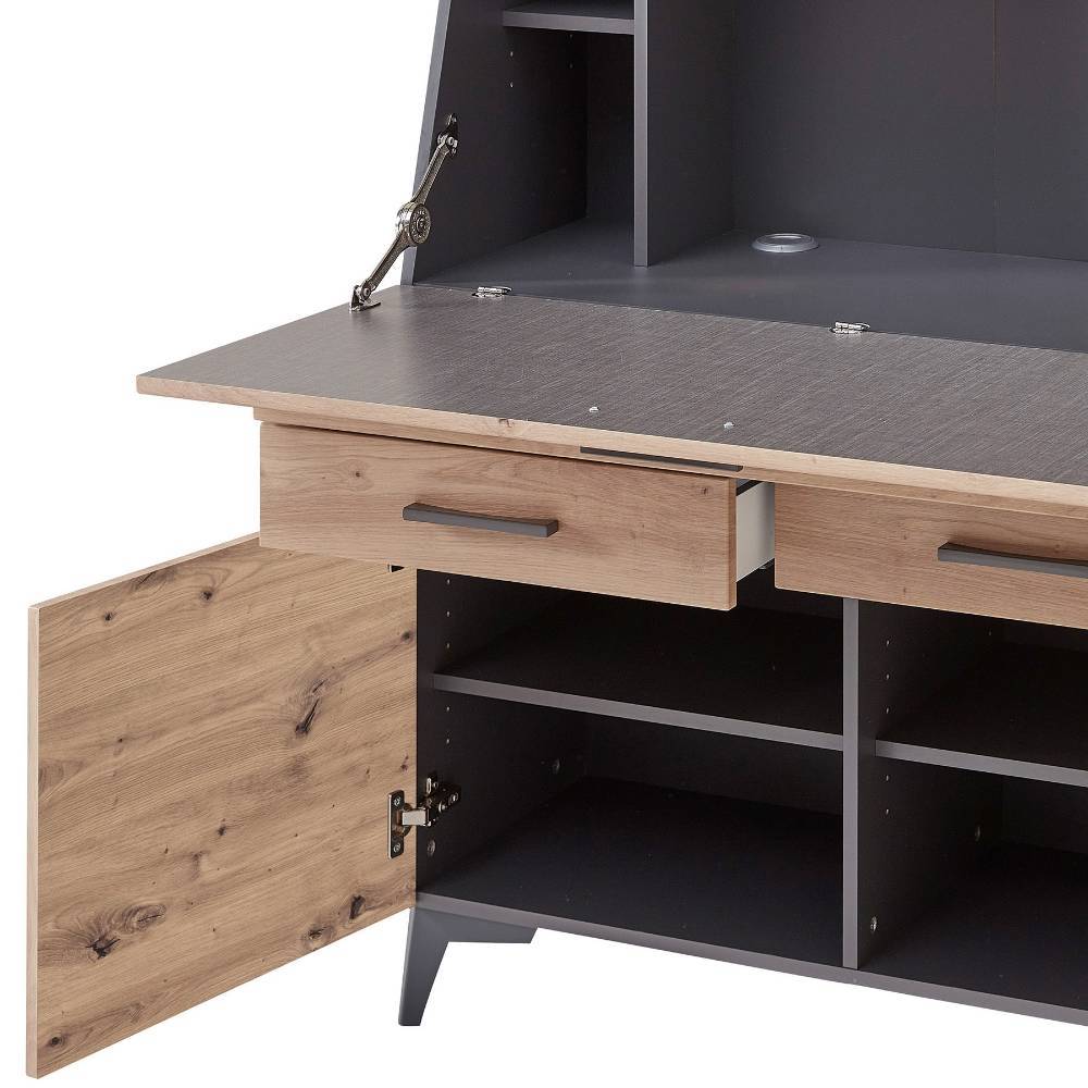 Sekretärschrank Chemba 124 cm hoch in Wildeichefarben