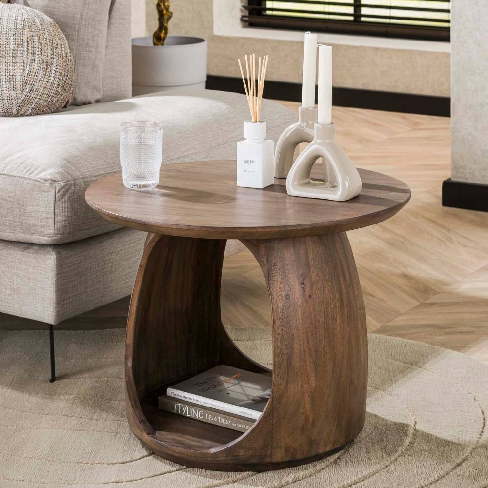 Designtisch Bangor in runder Form aus Akazie Massivholz