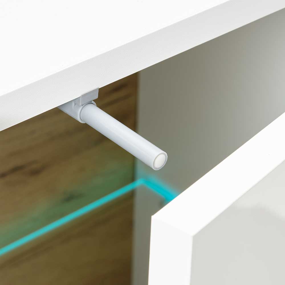 Vitrine Franvos im Skandi Design in Weiß und Wildeiche Optik