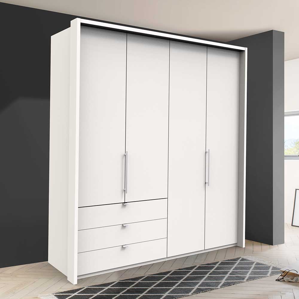 Falttüren Designschrank Emiliano in Weiß mit drei Schubladen