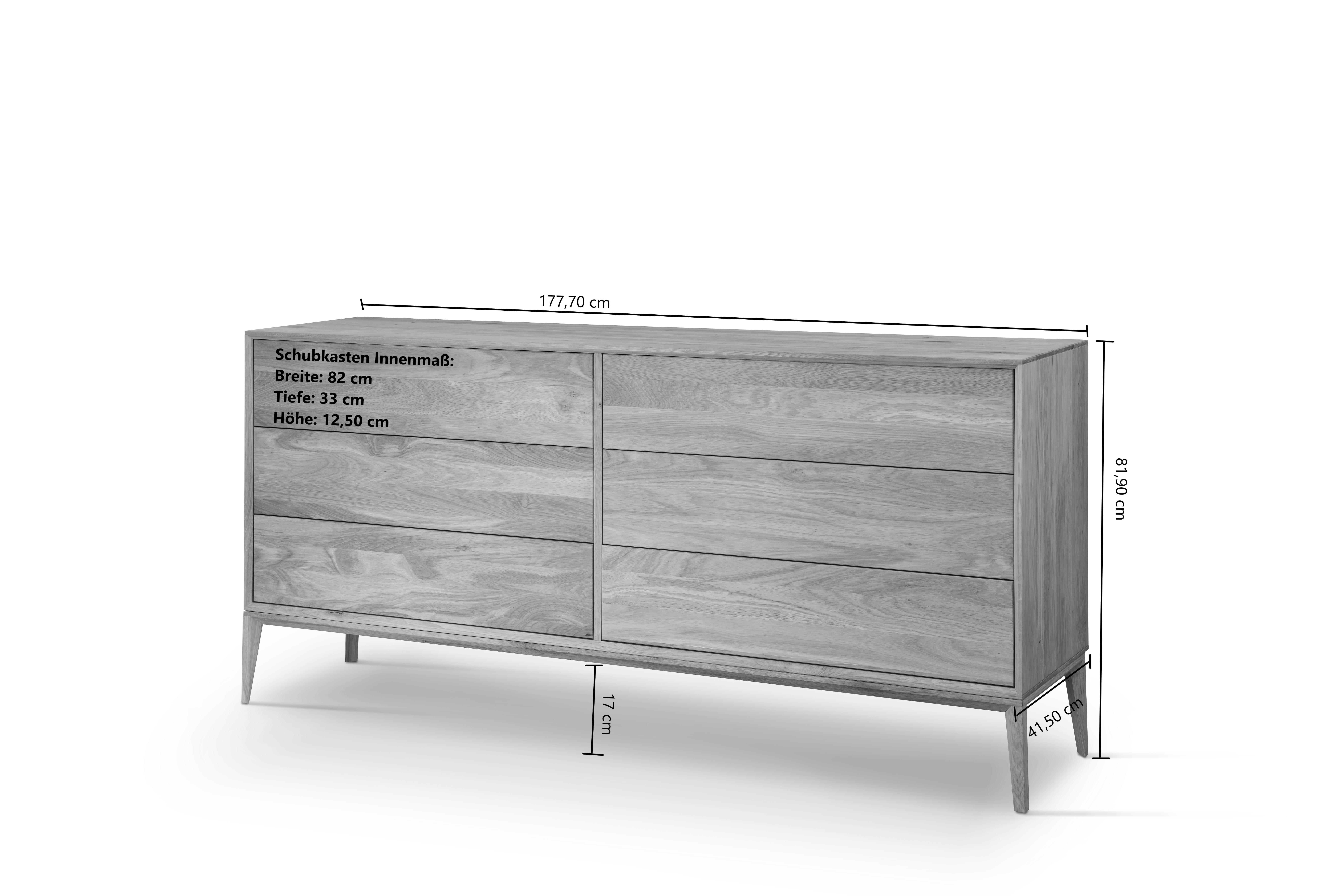 Esszimmersideboard modern Belafoma aus Eiche Massivholz mit sechs Schubladen