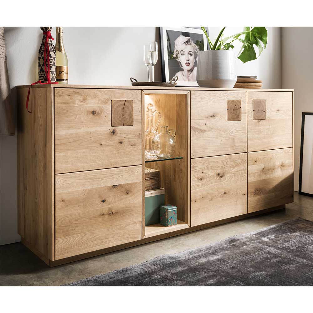 Montiertes Sideboard Onitos aus Wildeiche Massivholz 170 cm breit