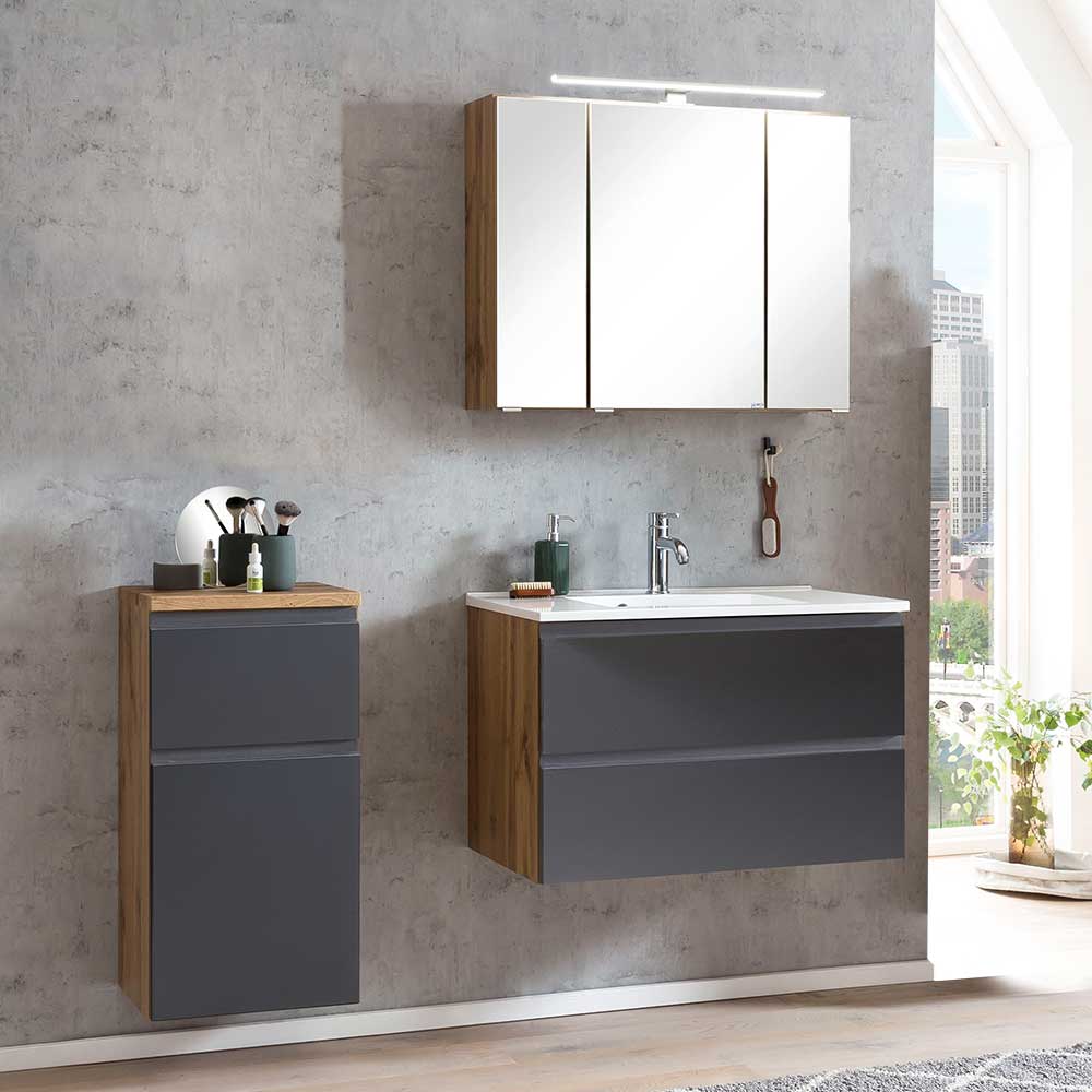 Modernes Waschplatz Set Fregato mit Spiegelschrank Becken und (dreiteilig)