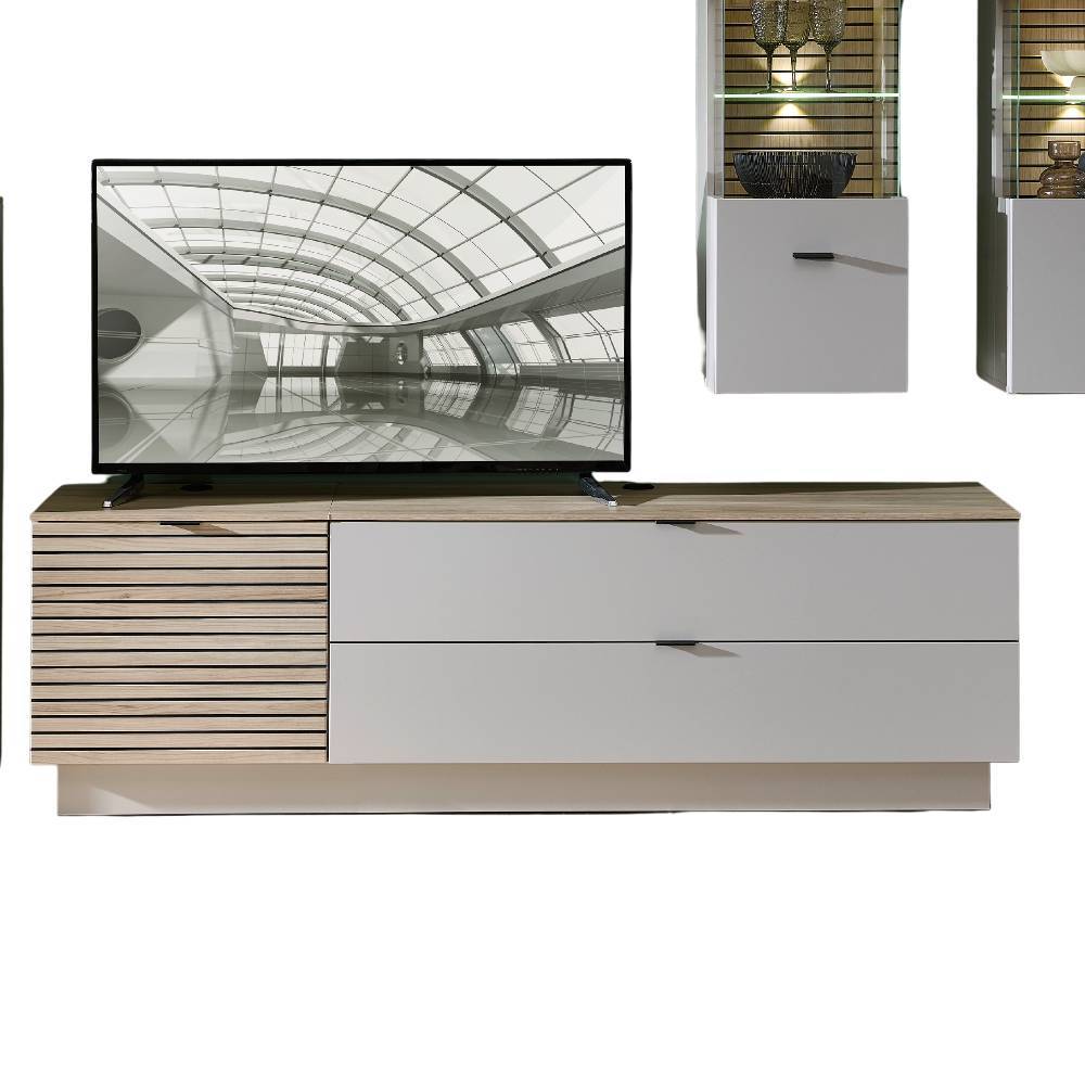 Wohnzimmer Anbauwand Jasefiana mit LED Beleuchtung 324 cm breit (sechsteilig)
