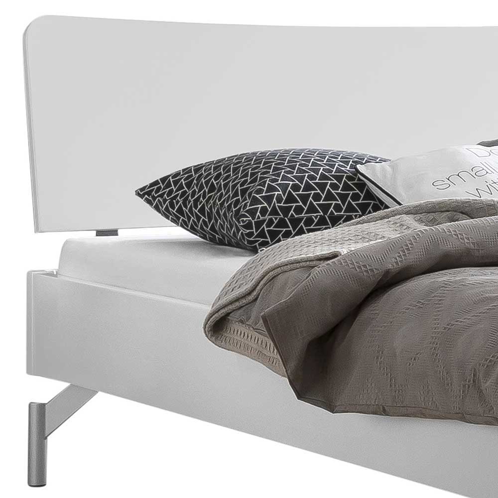 Doppel Bett in Weiß Olessa aus MDF mit Vierfußgestell aus Metall