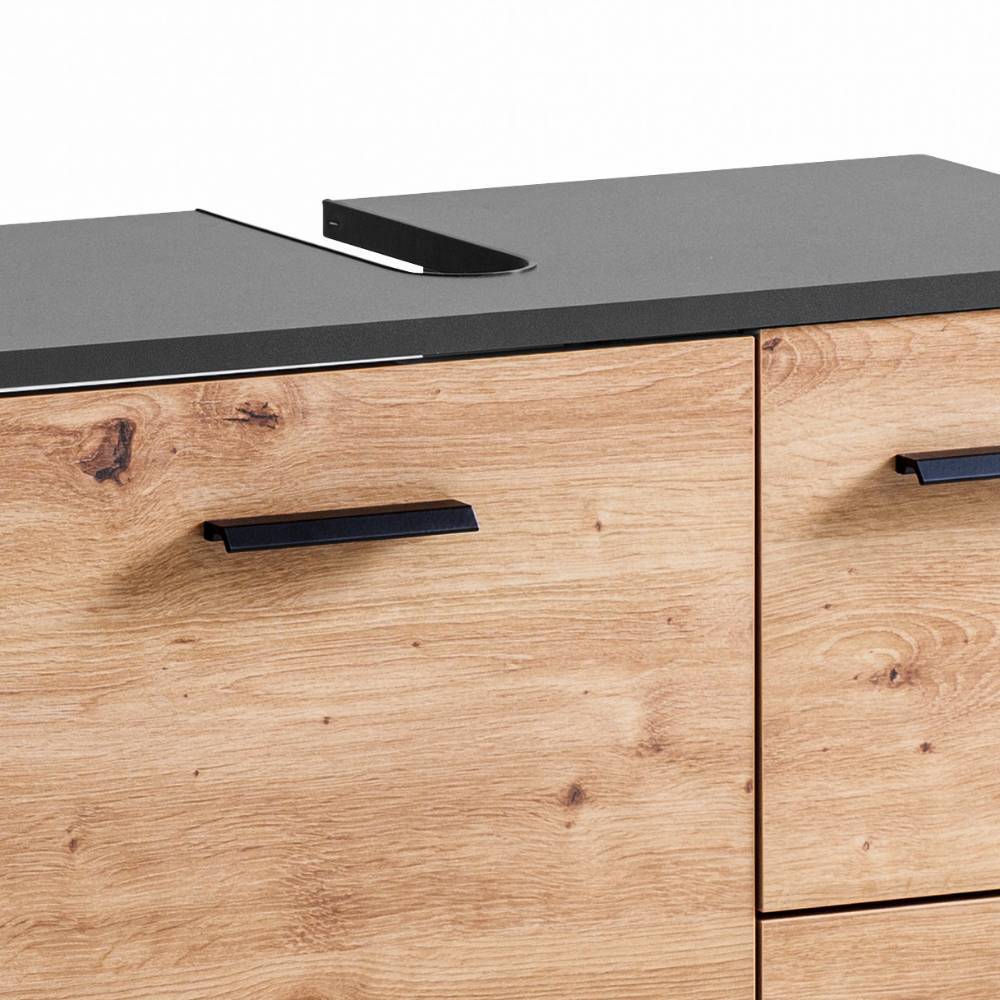 Waschbeckenunterschrank Mayora auf Rollen mit zwei Schubladen